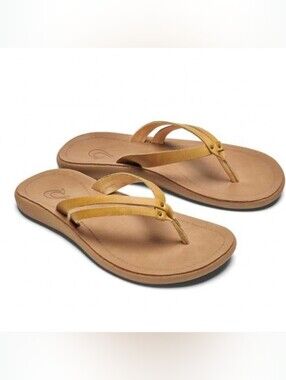 Olukai Women's Kapehe Luana Sandals Flip Flops Sz 10 Golden Harvest/Golden Sand